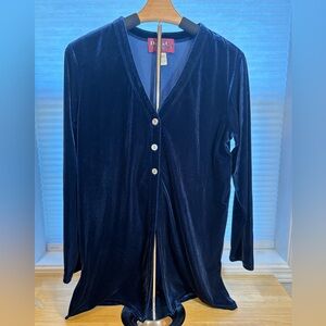Holiday Ready Denim & Co. Navy Stretch Velvet Top - Small